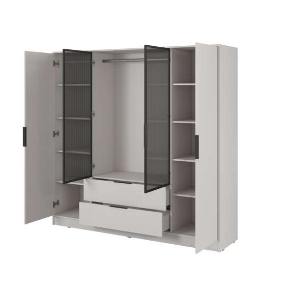 Garderobeskap Kelly 206x200 cm - cashmere - glassdører - med innredning