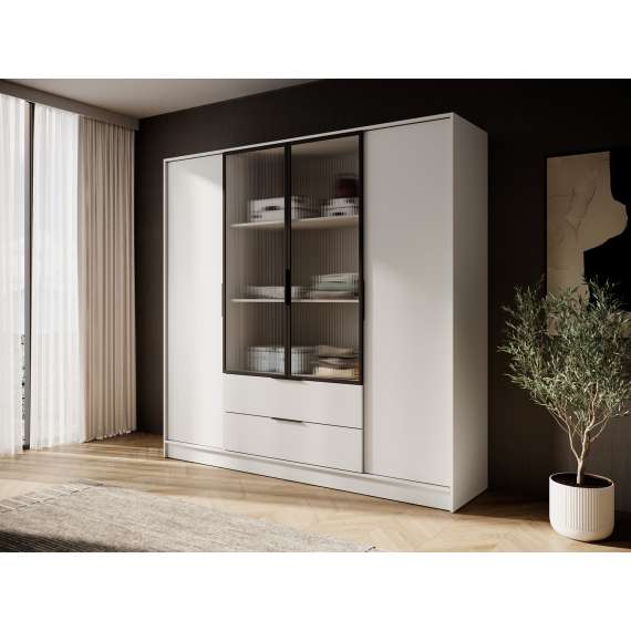 Garderobeskap Kelly 206x200 cm - cashmere - hyller - med innredning