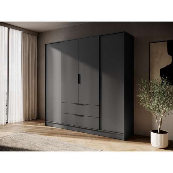 Garderobeskap Kelly 206x200 cm - grafittgrå - med innredning