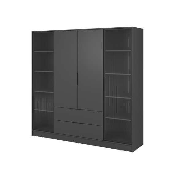 Garderobeskap Kelly 206x200 cm - grafittgrå - glassdører - med innredning