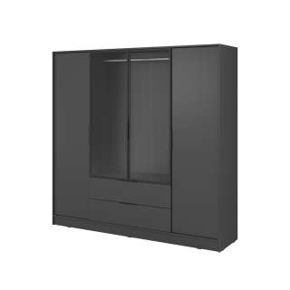 Garderobeskap Kelly 206x200 cm - grafittgrå - glassdører - med innredning