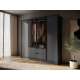 Garderobeskap Kelly 206x200 cm - grafittgrå - glassdører - med innredning