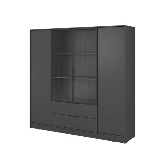 Garderobeskap Kelly 206x200 cm - grafittgrå - hyller - med innredning