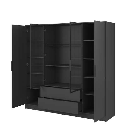 Garderobeskap Kelly 206x200 cm - grafittgrå - hyller - med innredning