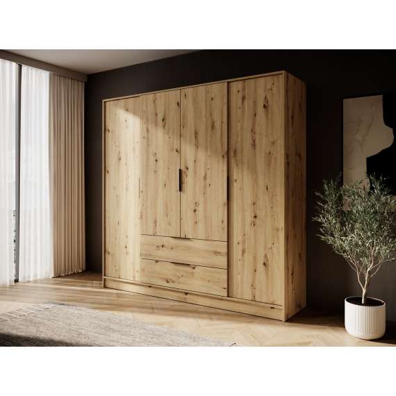 Garderobeskap Kelly 206x200 cm - eik - med innredning