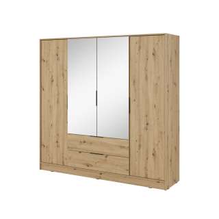 Garderobeskap Kelly 206x200 cm - eik - speil - med innredning