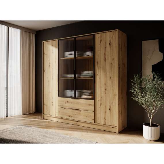 Garderobeskap Kelly 206x200 cm - eik - hyller - med innredning