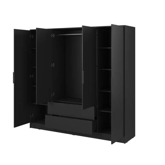 Garderobeskap Kelly 206x200 cm - sort - med innredning