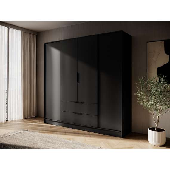 Garderobeskap Kelly 206x200 cm - sort - med innredning