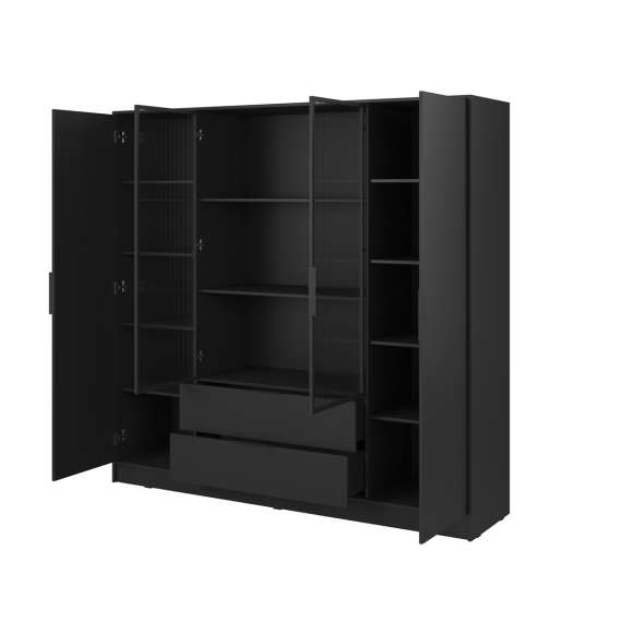 Garderobeskap Kelly 206x200 cm - sort - hyller - med innredning