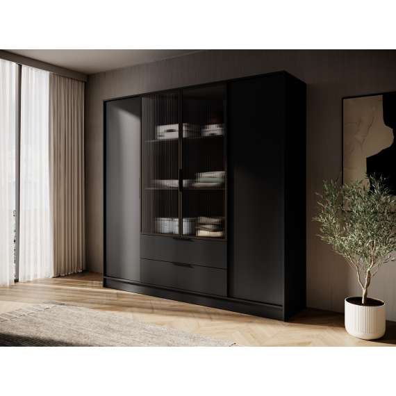 Garderobeskap Kelly 206x200 cm - sort - hyller - med innredning