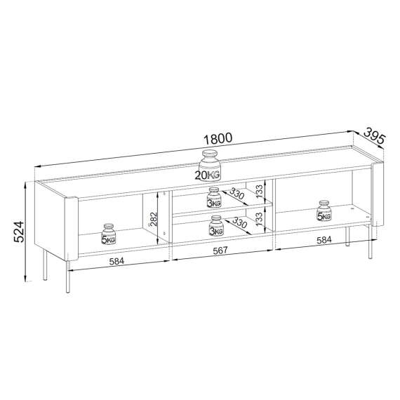 Tv-benk Wrap 180x53 cm - valnøtt -cashmere - 2 dører