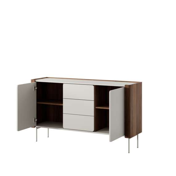 Skjenk Wrap 142x83 cm - valnøtt -cashmere - 2 dører - 3 skuffer