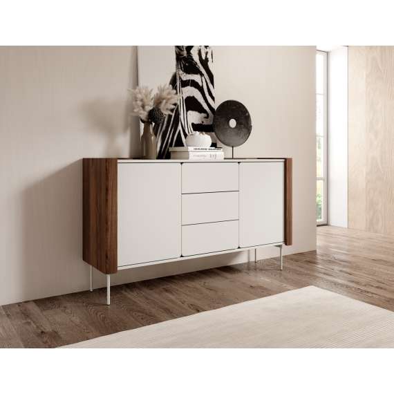 Skjenk Wrap 142x83 cm - valnøtt -cashmere - 2 dører - 3 skuffer