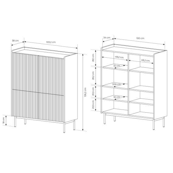 Skap Level 103x126 cm - beige - eik - 4 dører