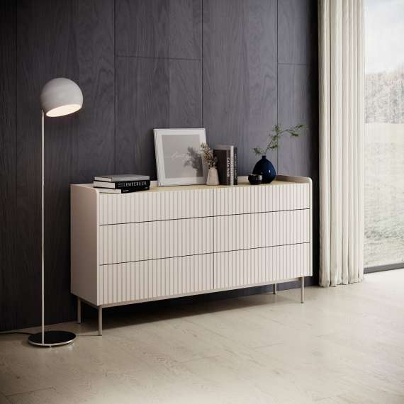 Kommode Level 153x82 cm - beige - eik - 6 skuffer