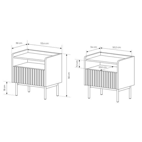 Nattbord Level 53x56 cm - beige - eik - skuff