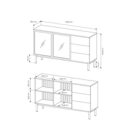 Skjenk Lang 150x85 cm - med belysning