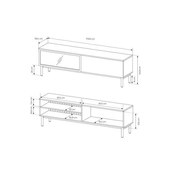 Tv-benk Lang 180x55 cm - med belysning
