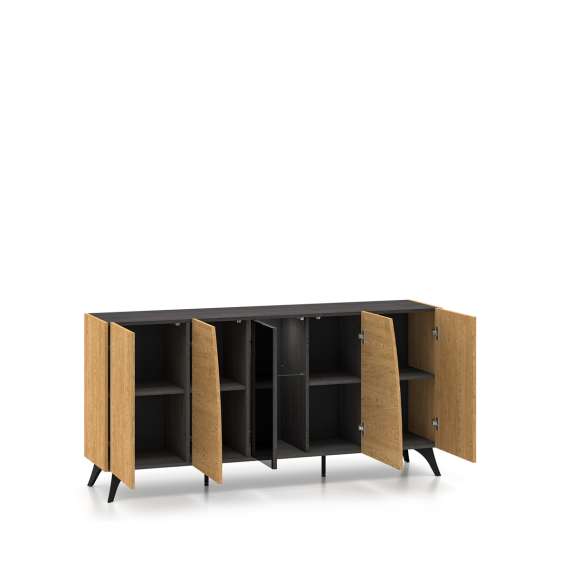 Skjenk Toscania 170x82 cm - 5 dører - eik baltica - aske svart - svart glass