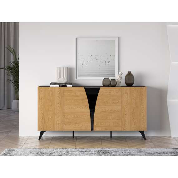 Skjenk Toscania 170x82 cm - 5 dører - eik baltica - aske svart - svart glass