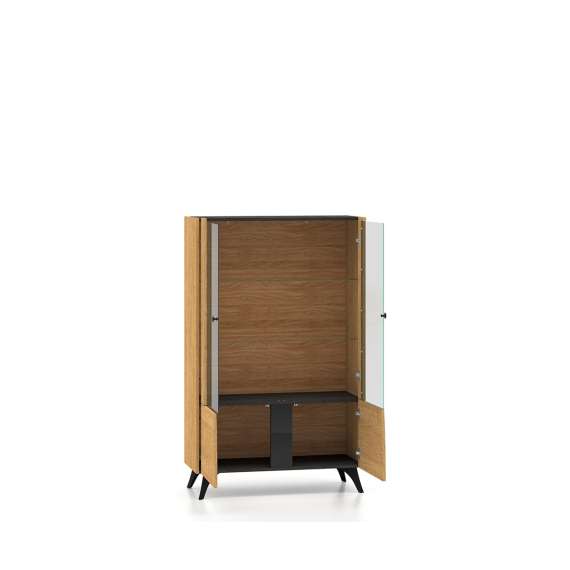 Vitrineskap Toscania 95x152 cm - 2 dører - eik baltica - aske svart - svart glass