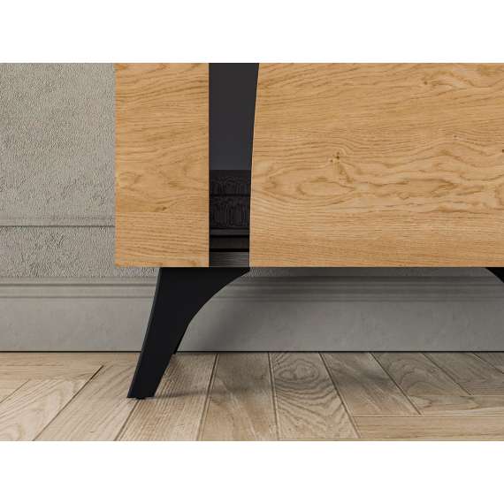 Vitrineskap Toscania - 58x190 cm - 1 dør - eik baltica - aske svart - svart glass