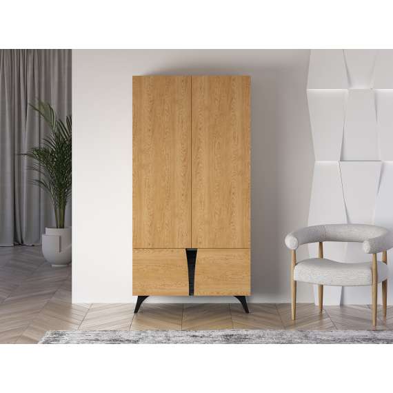 Garderobeskap Toscania  - 95x190 cm - 2 dører - eik baltica - aske svart - svart glass