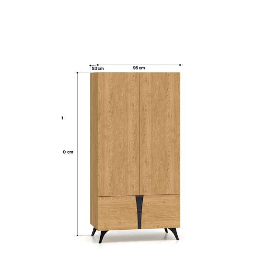 Garderobeskap Toscania  - 95x190 cm - 2 dører - eik baltica - aske svart - svart glass