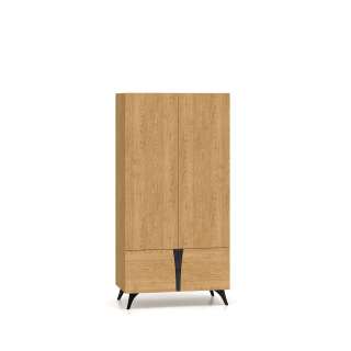 Garderobeskap Toscania  - 95x190 cm - 2 dører - eik baltica - aske svart - svart glass