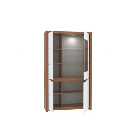 Vitrineskap Saint Tropez 93x160 cm - Brun Eik - Hvit Høyglans