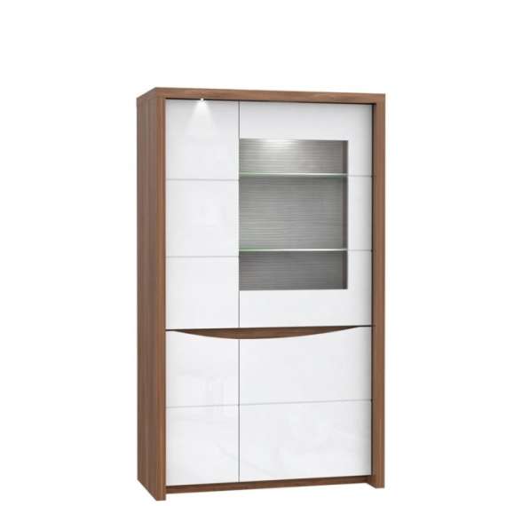 Vitrineskap Saint Tropez 93x160 cm - Brun Eik - Hvit Høyglans