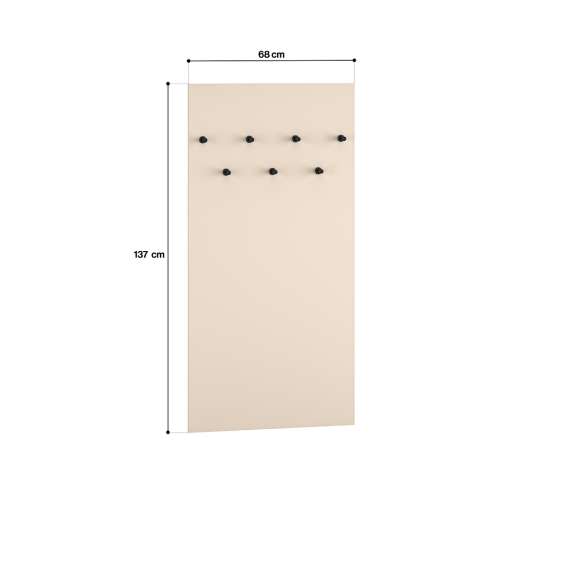 Veggpanel Sophie 68x137 cm - cashmere -  med knagger og hylle