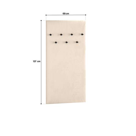 Polstret veggpanel Sofhie - 68x137 cm - cashmere - med knagger