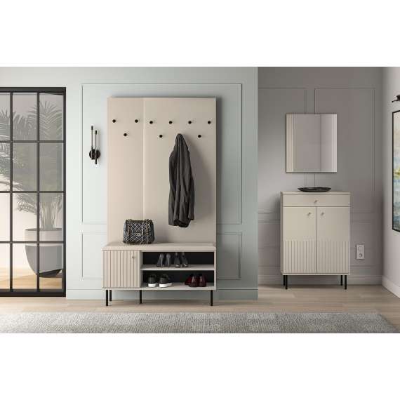 Polstret veggpanel Sofhie - 34x137 cm - cashmere - med knagger