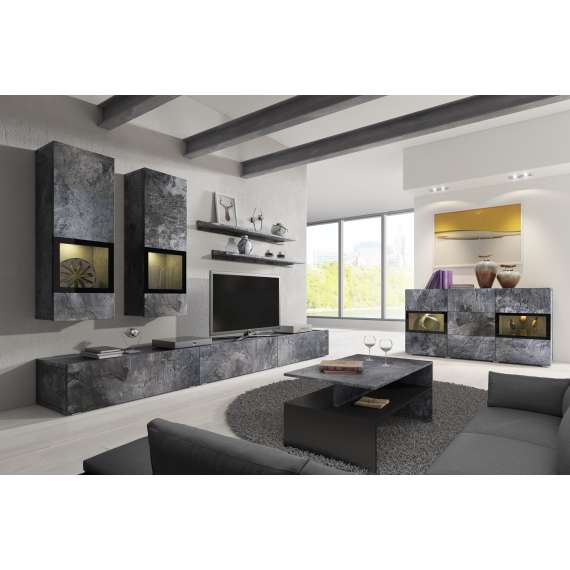 Seksjon Baros 270 cm - Steinlook - Vitrineskap