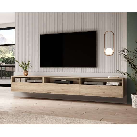 Tv-benk Baros 270 cm - eik - vegghengt