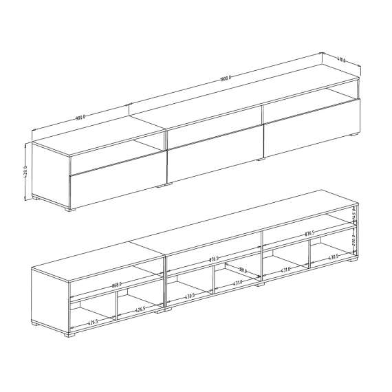 Tv-benk Baros 270 cm - eik - vegghengt