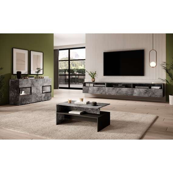 Sofabord Baros 100x60 cm - steinlook - sort matt