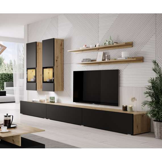 Tv-seksjon Baros 270 cm - eik - sort supermatt