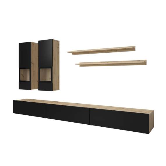 Tv-seksjon Baros 270 cm - eik - sort supermatt
