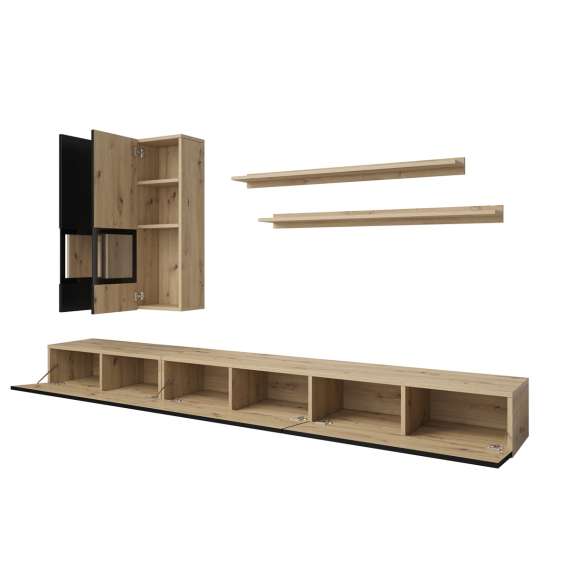 Tv-seksjon Baros 270 cm - eik - sort supermatt