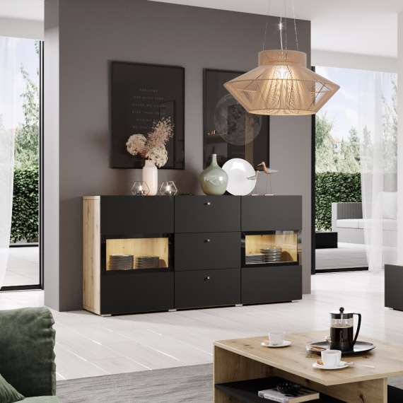 Skjenk Baros 132x70 cm - eik - sort supermatt