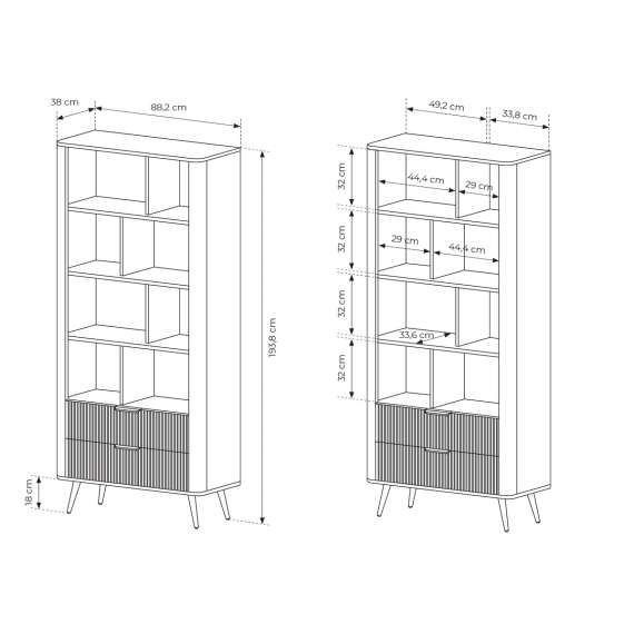 Reol Lante 88x194 cm - sort - 2 skuffer