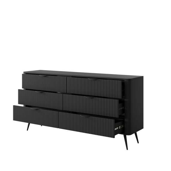 Kommode Lante 163x81 cm - sort - 6 skuffer
