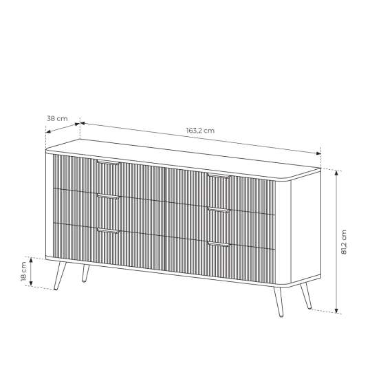 Kommode Lante 163x81 cm - sort - 6 skuffer