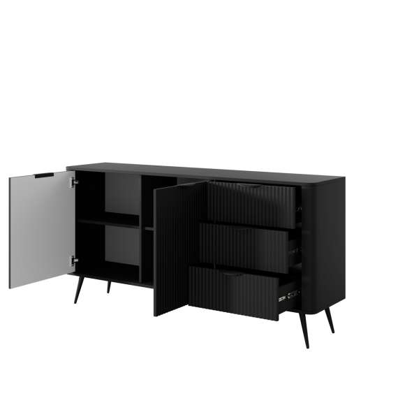 Skjenk Lante 163x81 cm - sort - 2 dører - 3 skuffer
