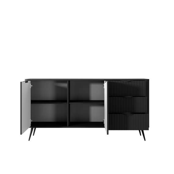 Skjenk Lante 163x81 cm - sort - 2 dører - 3 skuffer