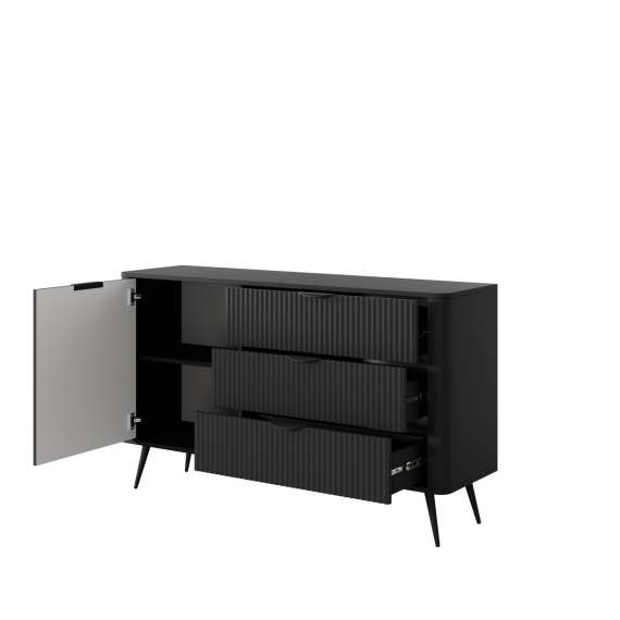 Skjenk Lante 138x81 cm - sort - 1 dør - 3 skuffer