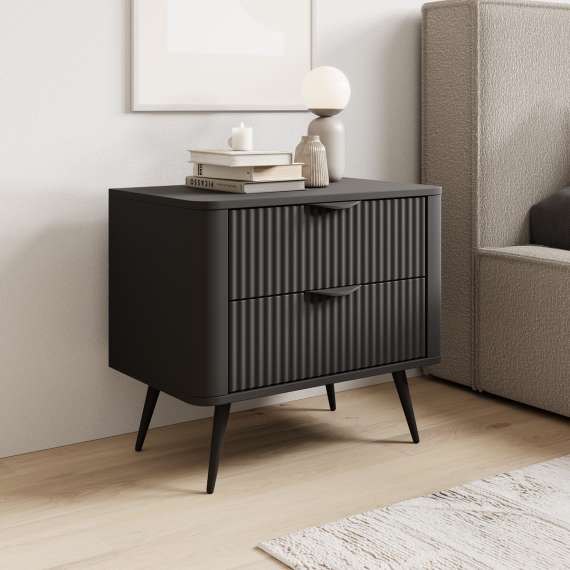 Nattbord Lante 63x55 cm - sort - 2 skuffer